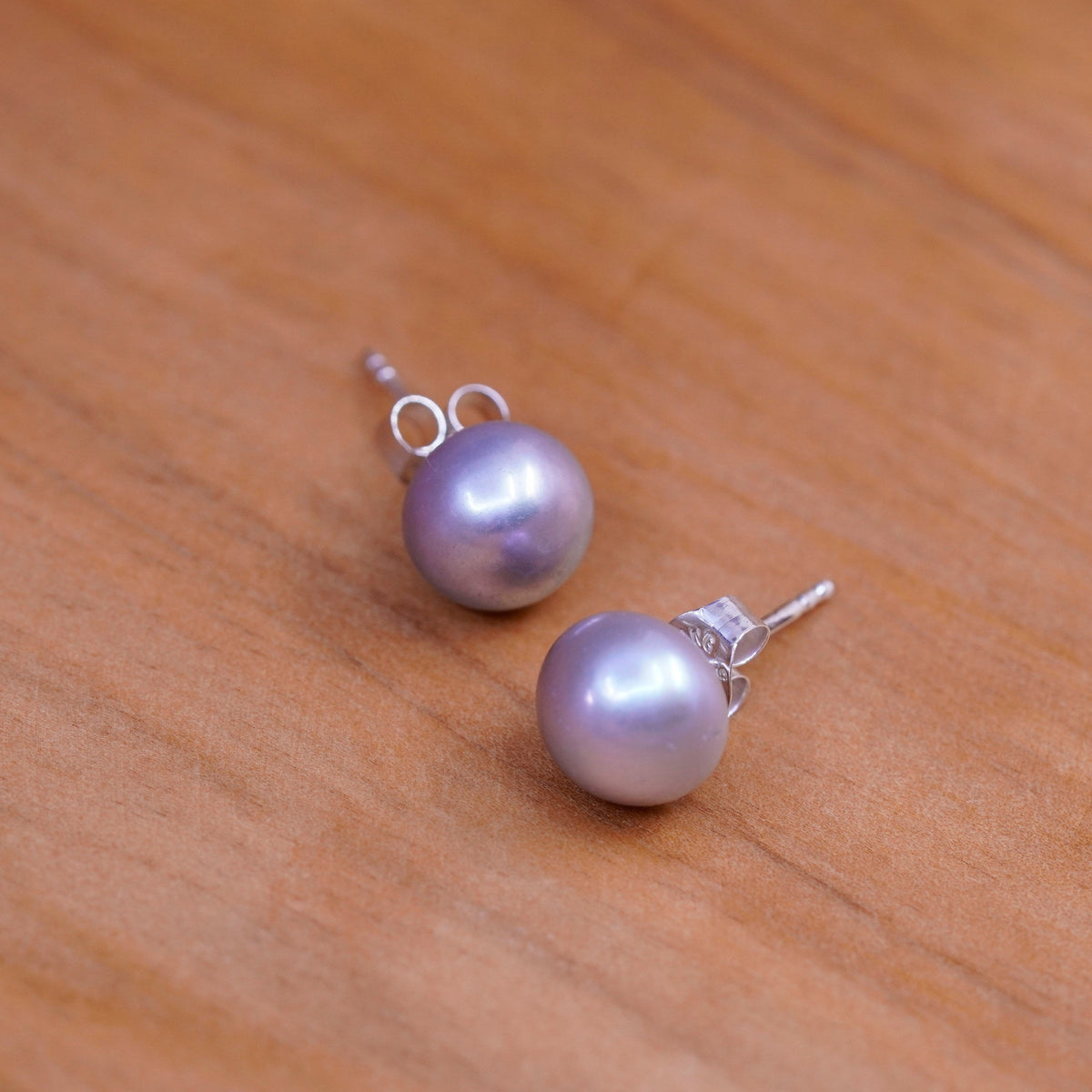 Vintage Sterling silver handmade earrings, 925 gray pearl studs