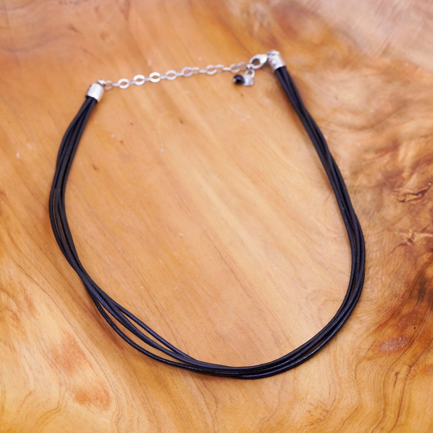 15+3”, silpada necklace triple strands black leather choker sterling 925 silver