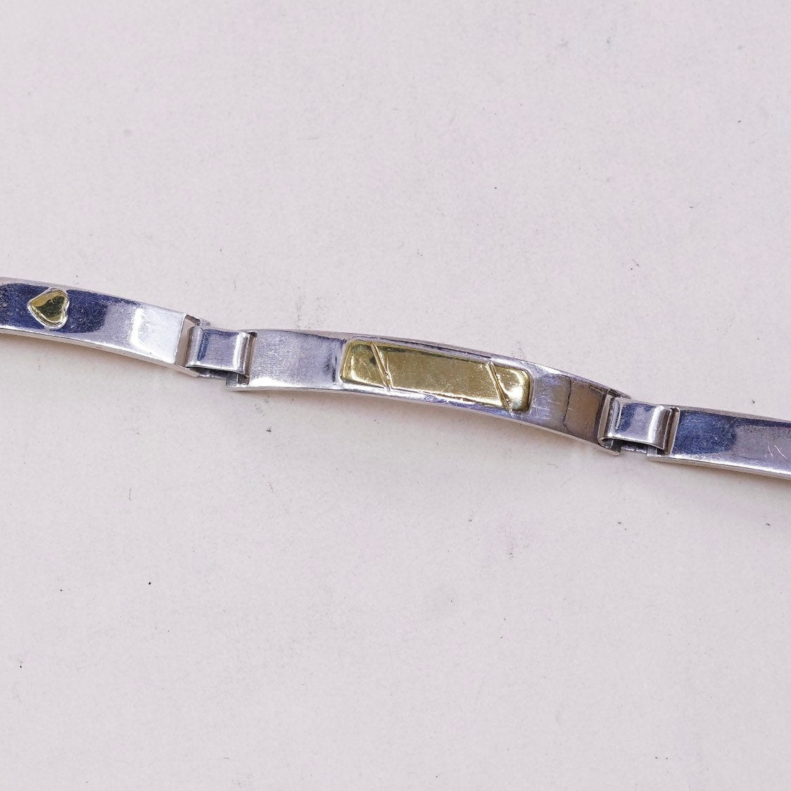 7", VTG Two Tone mexico Tennis Sterling silver chain, 925 tennis bracelet