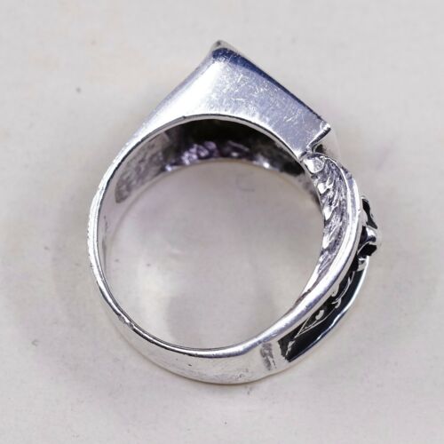 Sz 8.5, Vtg Statement Ring in Sterling Silver W/ Abalone N Leopard Face