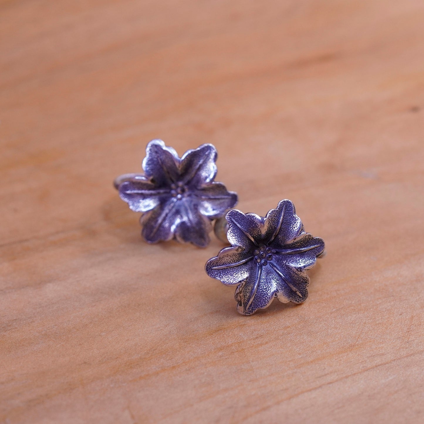 Vintage Sterling silver handmade screw back earrings, 925 flower
