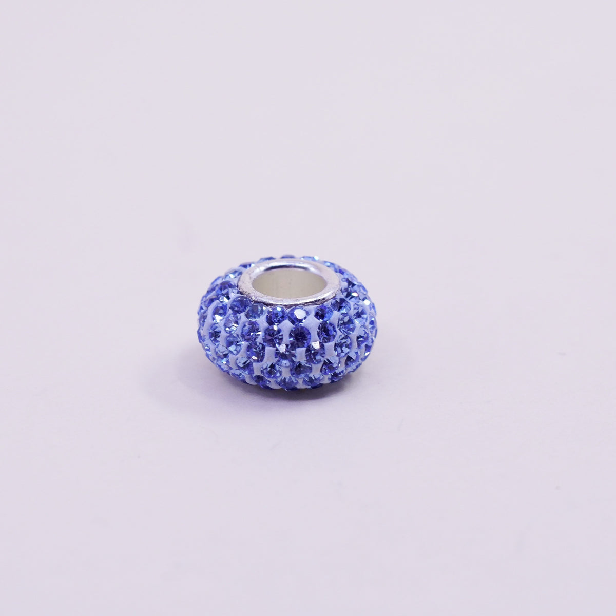 Vintage sterling silver handmade pendant, 925 bead charm with blue crystal