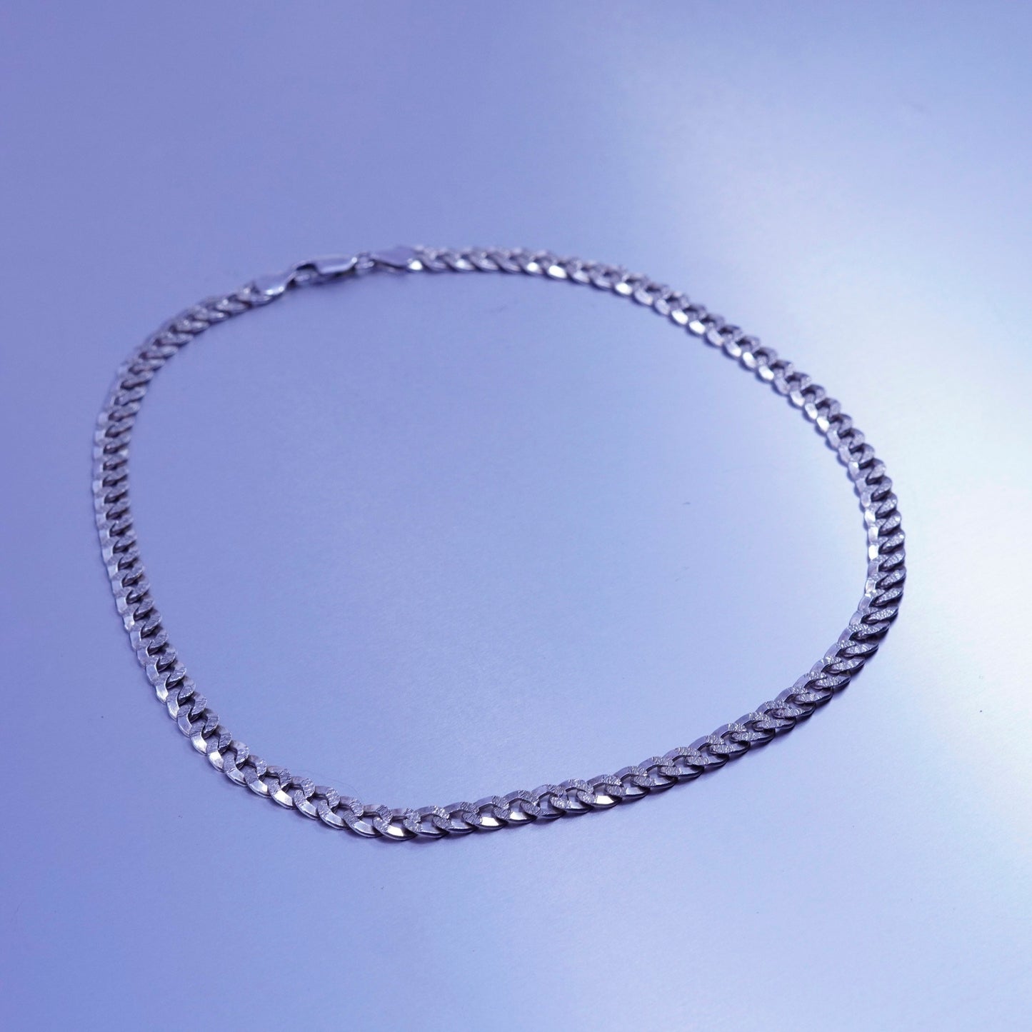 18” 5mm, vintage Italy Sterling 925 silver flatten textured curb chain necklace