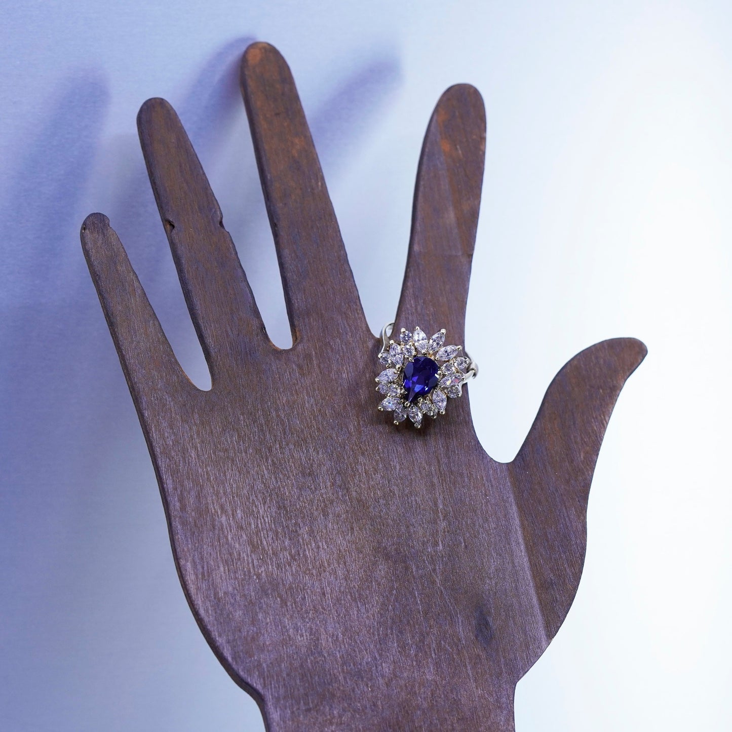 Size 11, vermeil gold filled Sterling 925 silver ring with teardrop sapphire cz