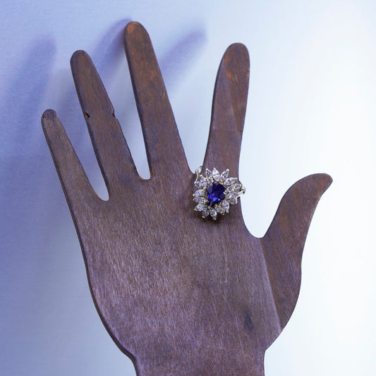 Size 11, vermeil gold filled Sterling 925 silver ring with teardrop sapphire cz