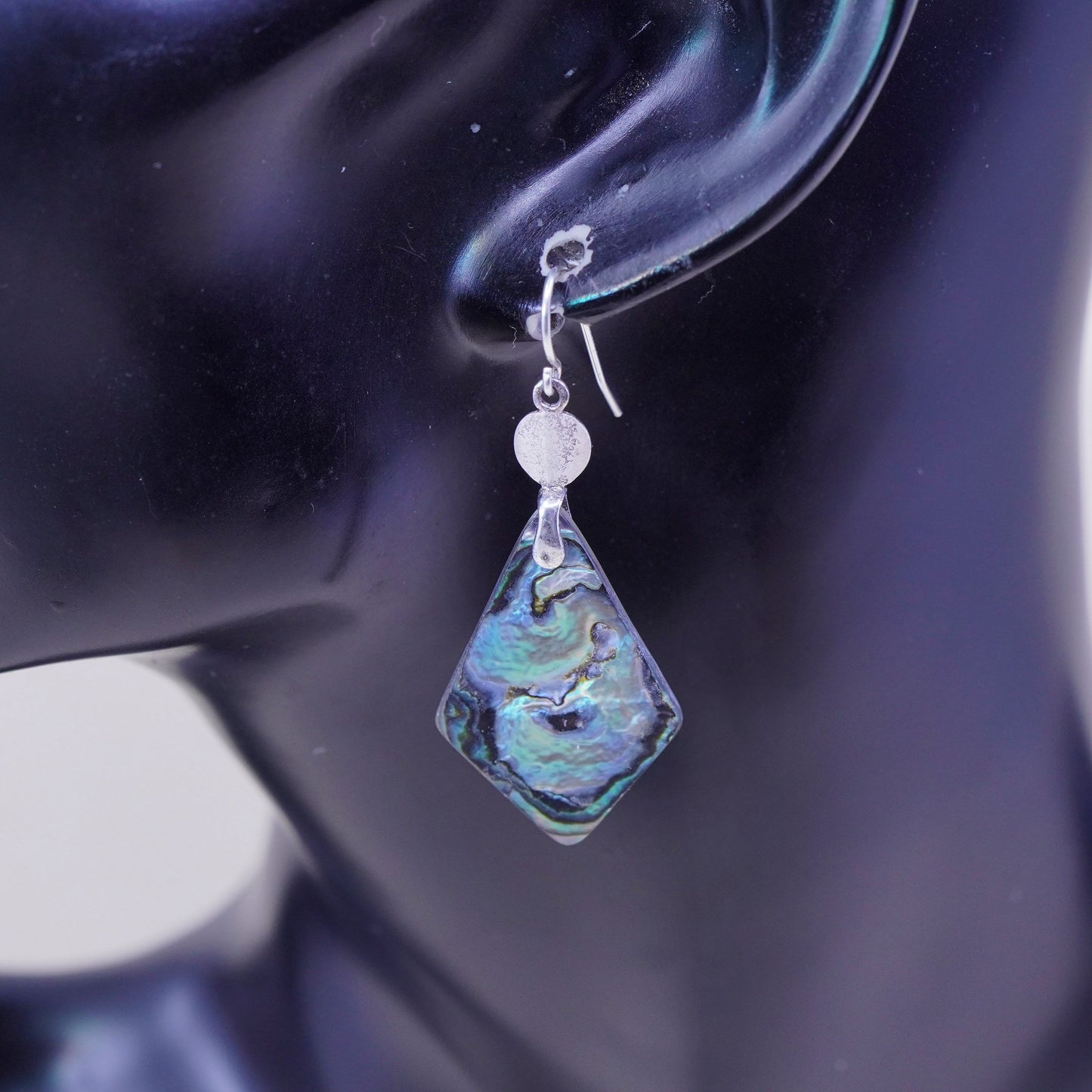 Vintage sterling 925 silver handmade oval earrings with abalone