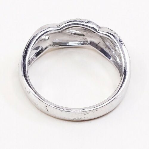 Sz 8, Vtg Sterling Silver Handmade Ring 925 Band Entwined Wavy, Stamped 925
