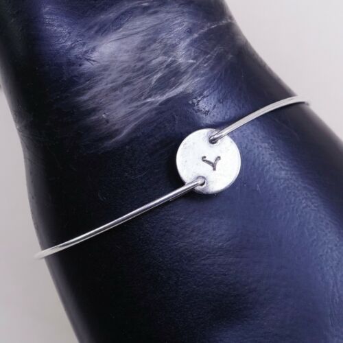 7.5”, Vtg Roggio Sterling Silver Handmade Bracelet, 925 bangle W/ Initial L Disc