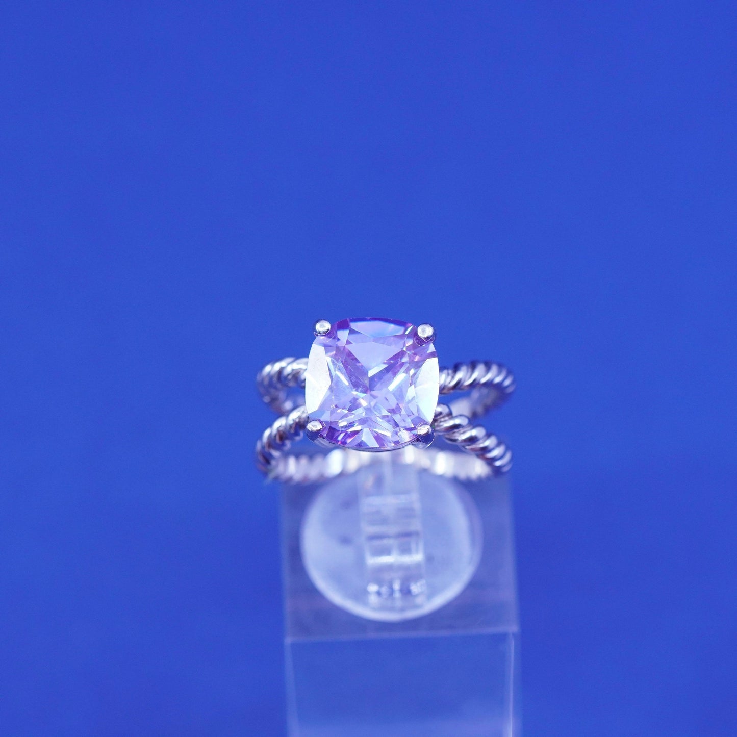 Size 7.5, vintage Sterling 925 silver handmade cable ring with amethyst ring