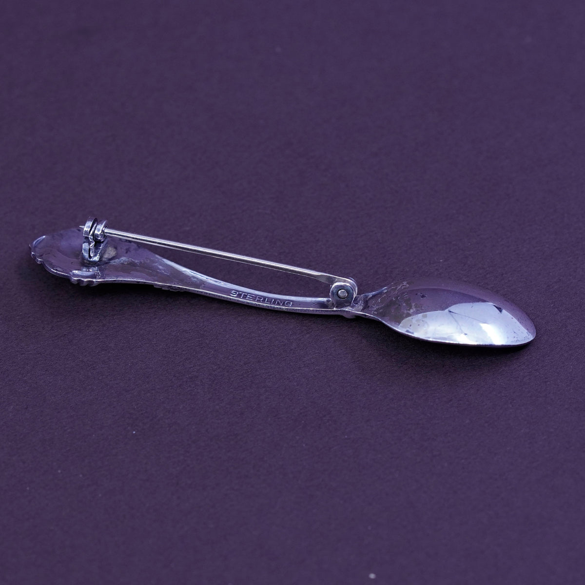 Vintage sterling silver handmade brooch, 925 spoon pin