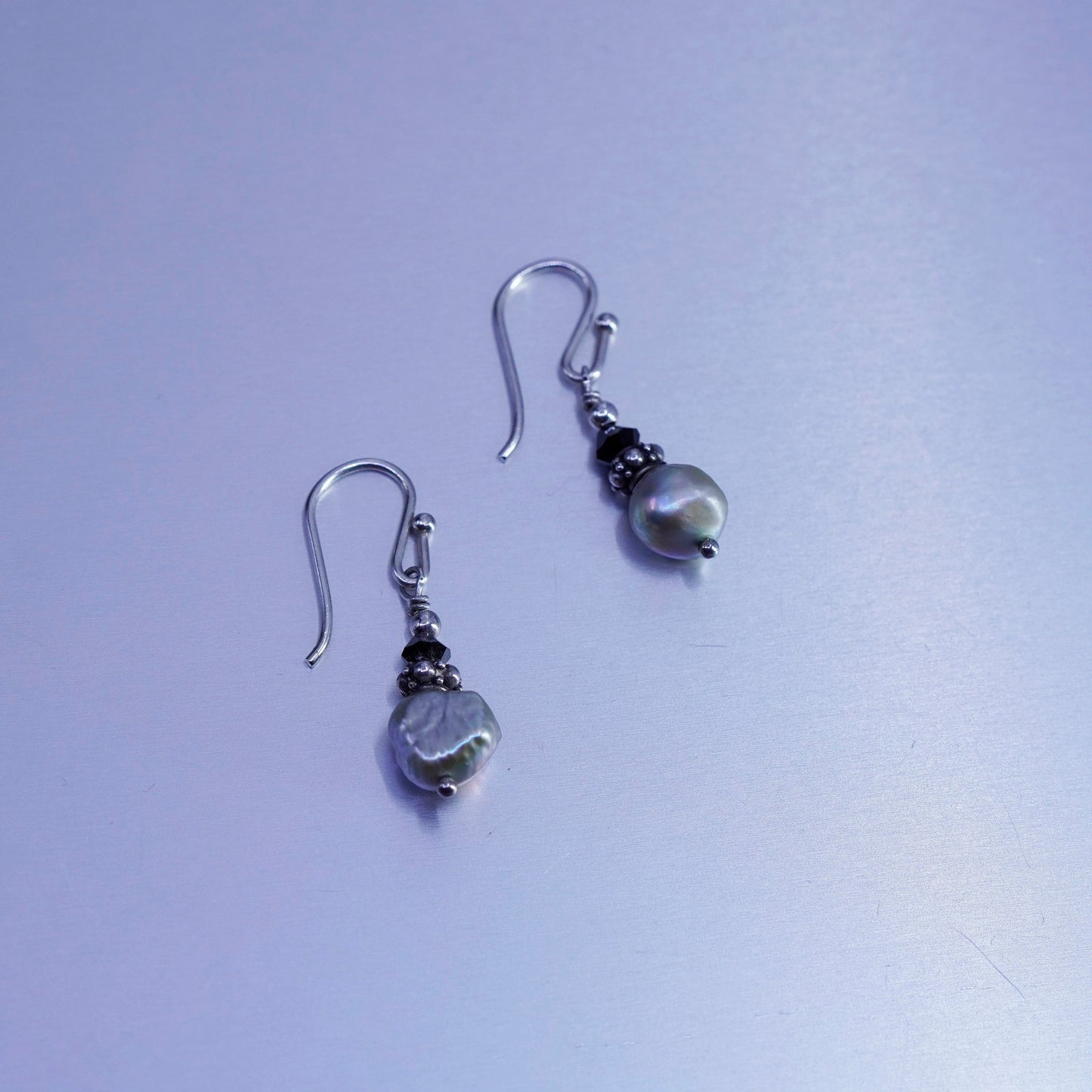 Vintage Sterling 925 silver handmade earrings with freshwater pearl