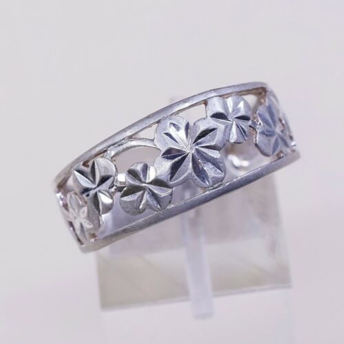Sz 9, Vtg Sterling Silver Handmade Ring, 925 Silver Band W/ filigree Flower