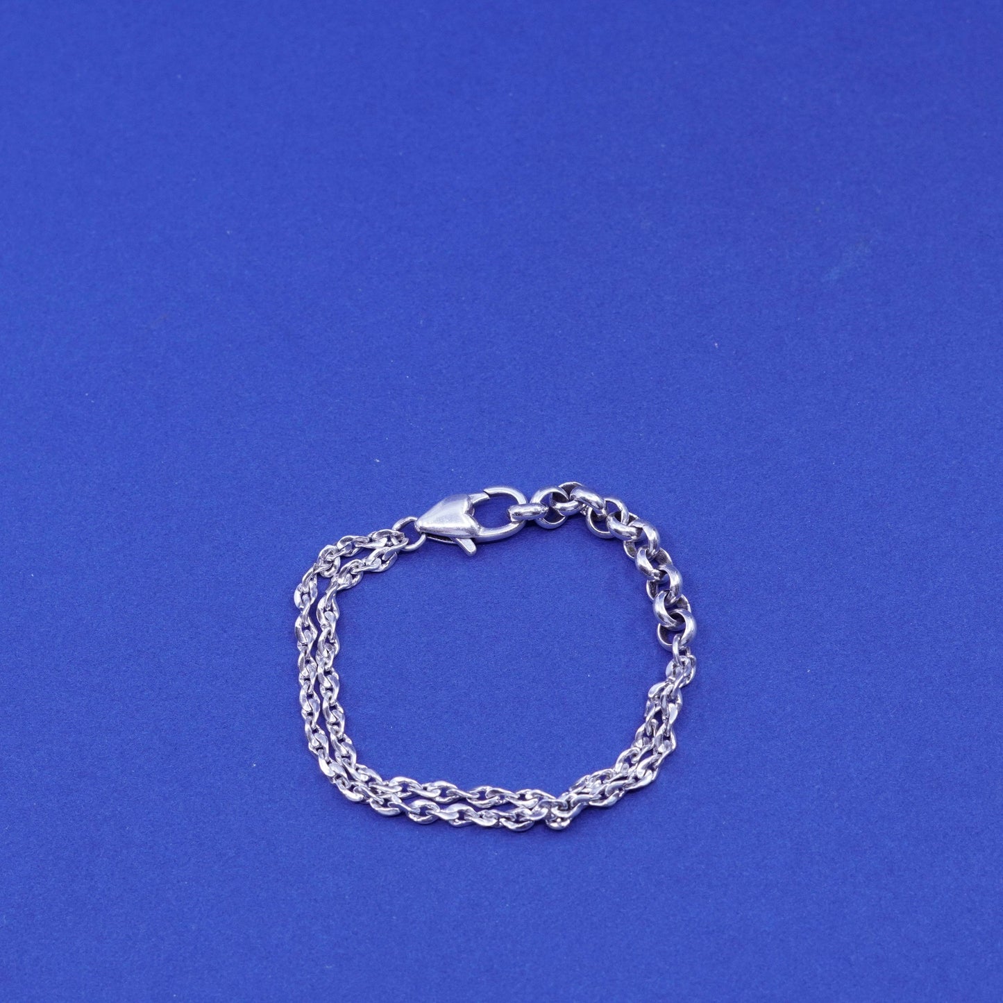 6”, Sterling silver handmade bracelet, double strands a 925 twisted curb chain