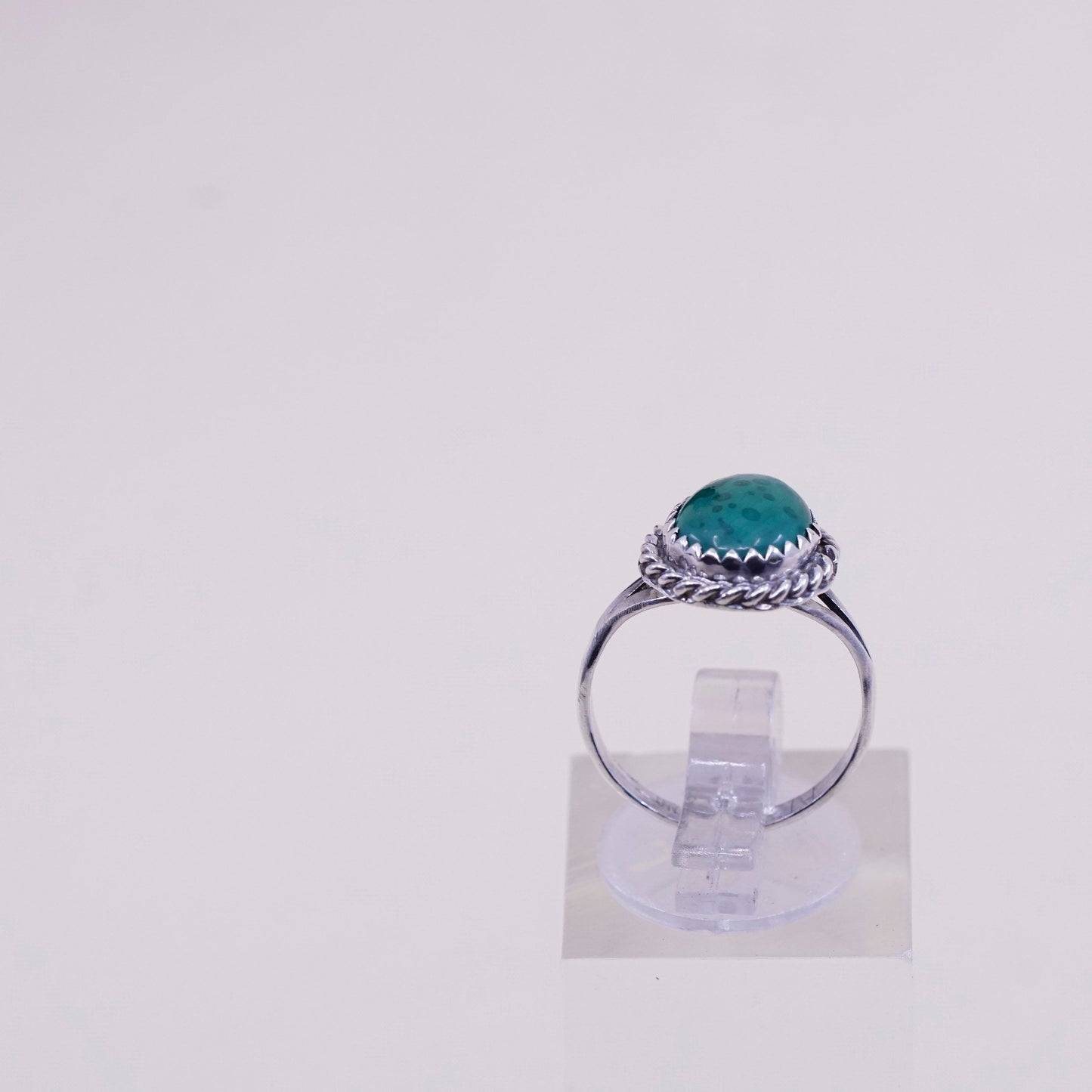 sz 4.75, Native American sterling 925 silver handmade ring w/ turquoise N rope