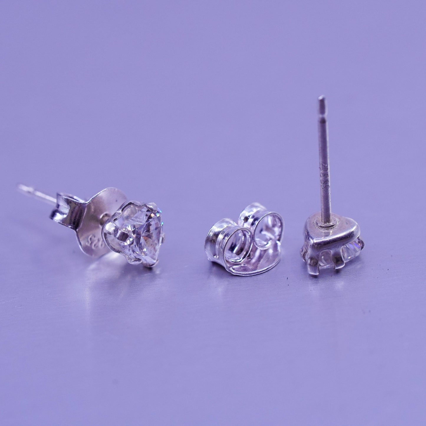 Vintage Sterling 925 silver earrings, studs with heart cz