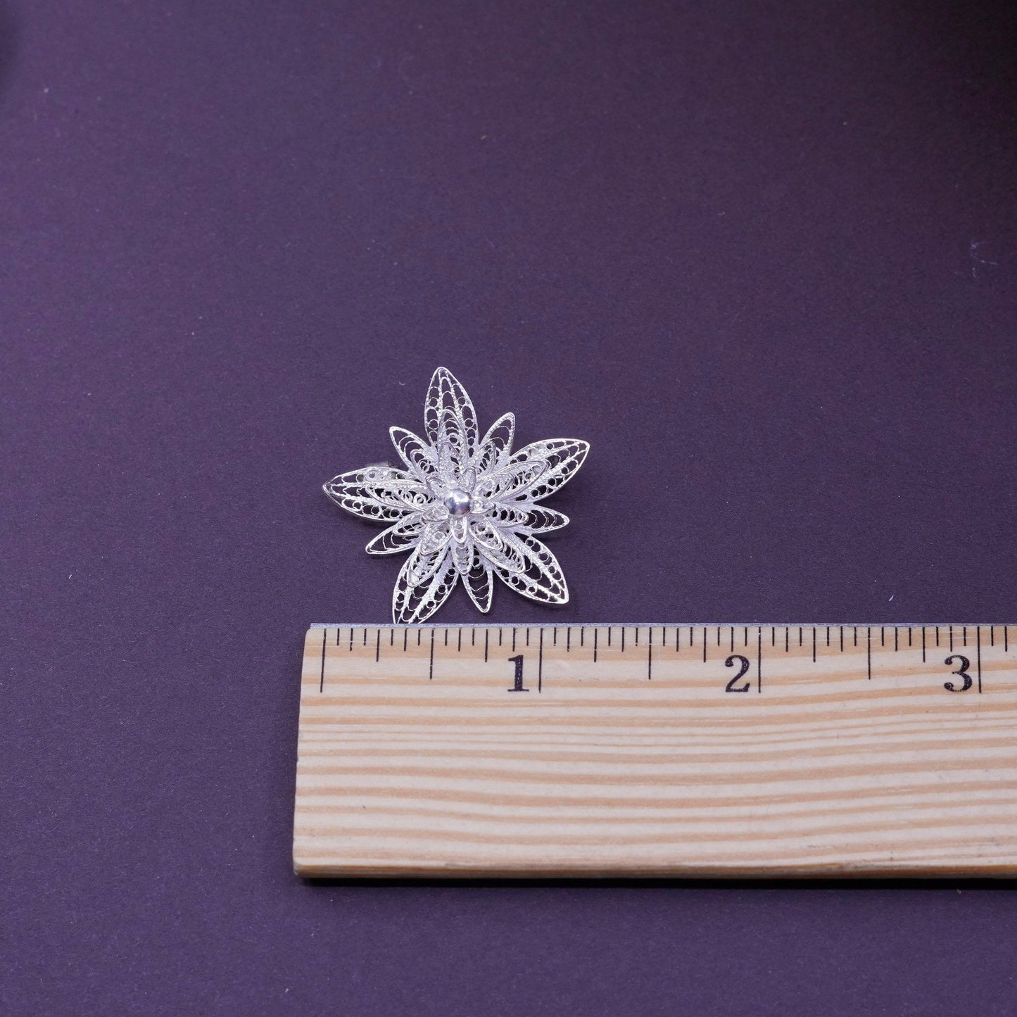 Vintage handmade sterling 925 silver filigree flower brooch