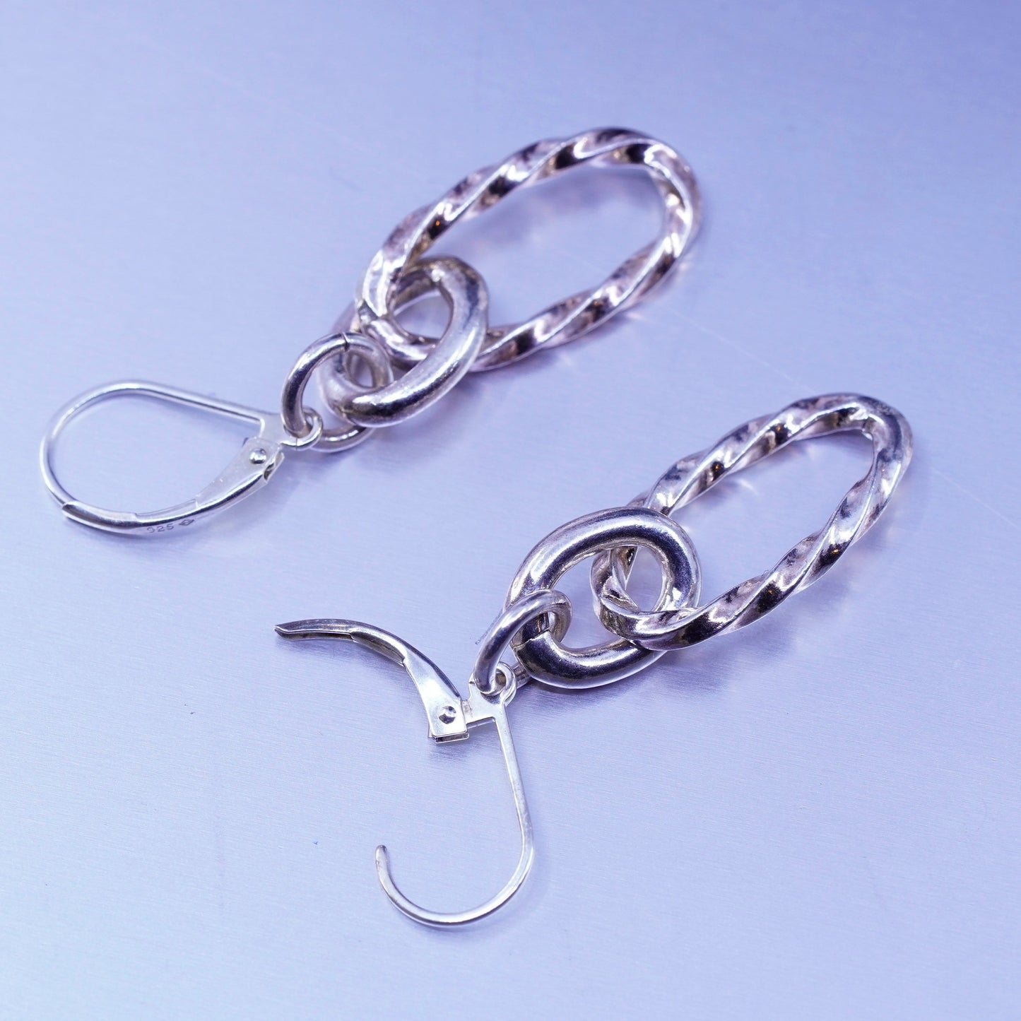 Vintage Sterling 925 silver handmade circle earrings with twisted circles