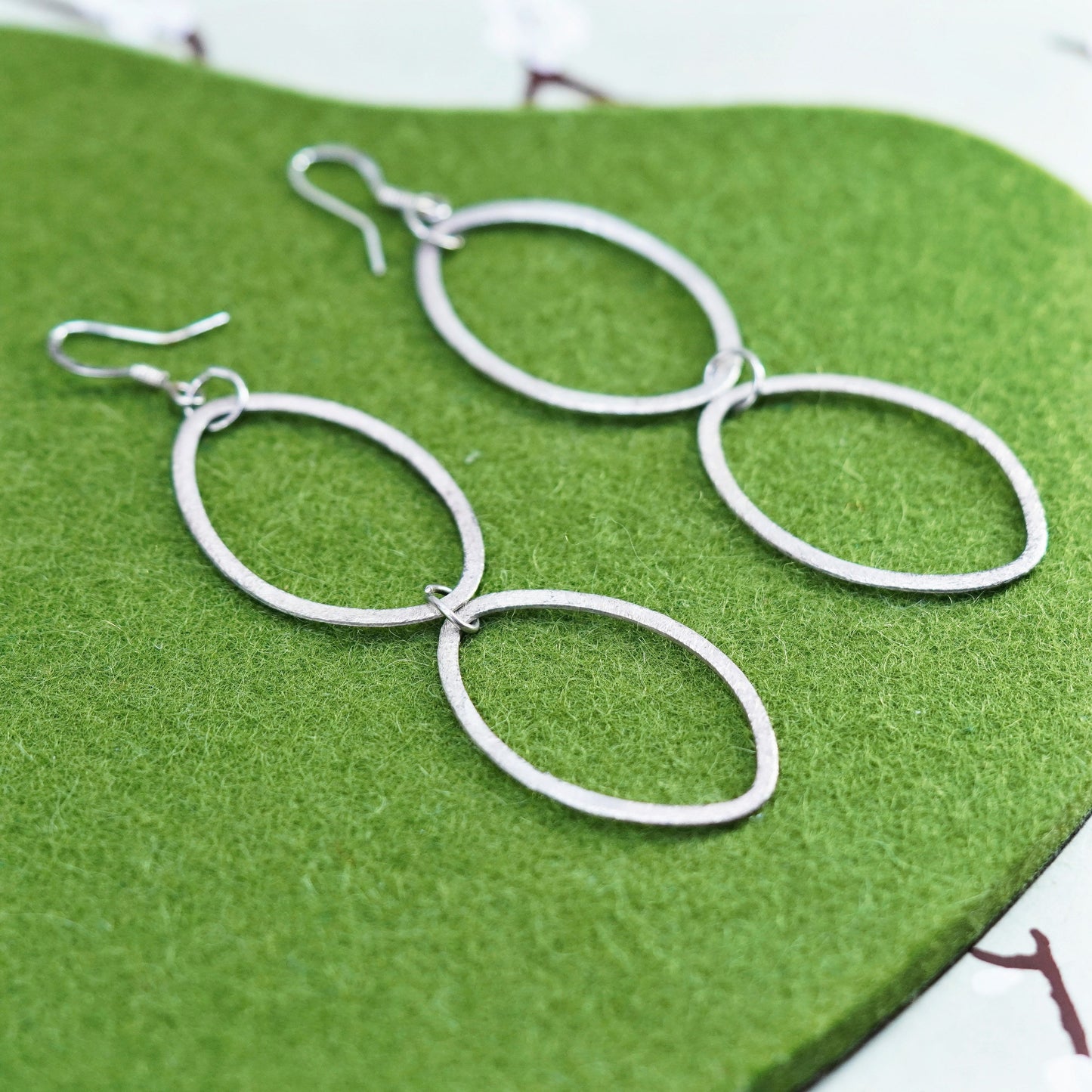 Vintage sterling silver handmade earrings, 925 matte oval dangles