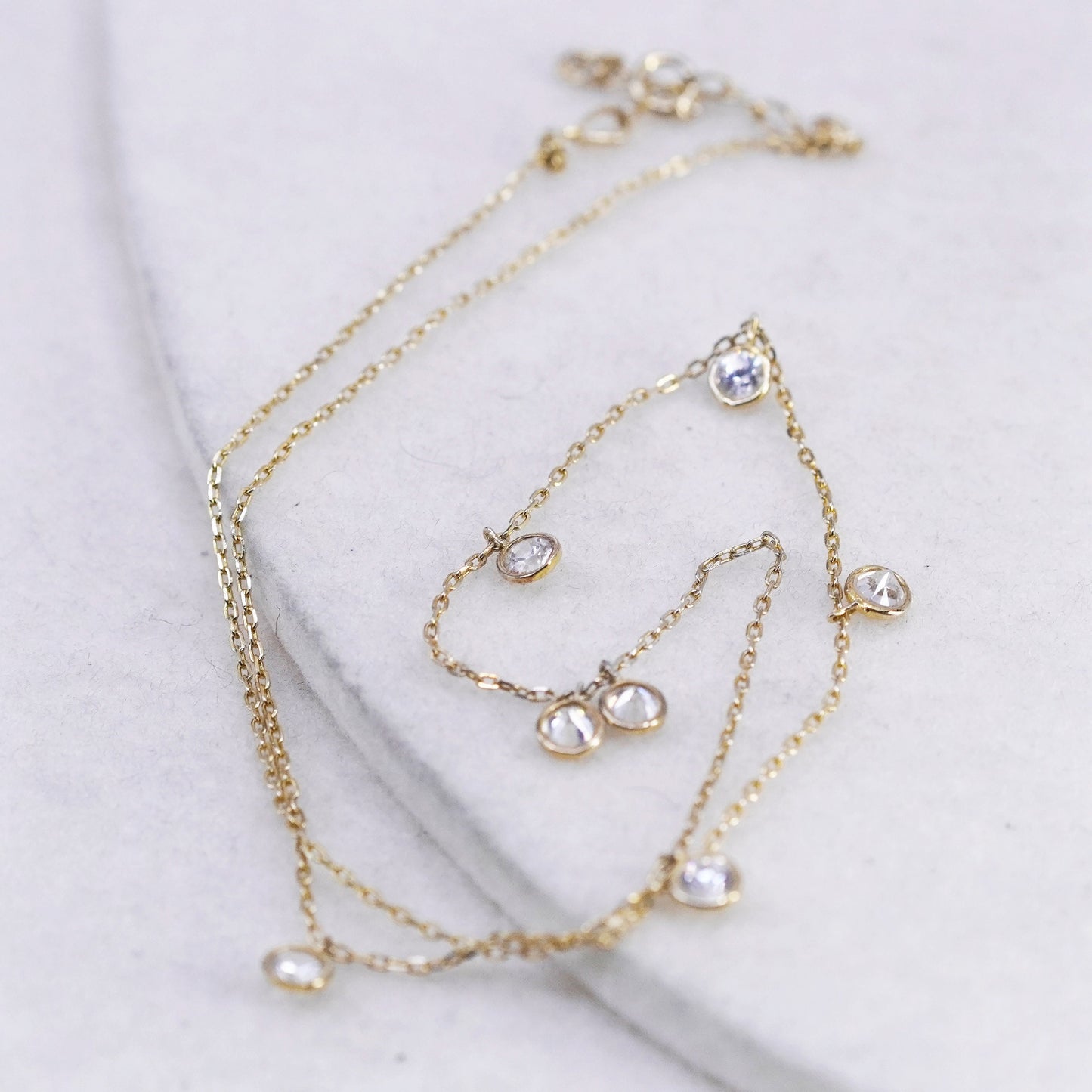 15+1”, vermeil gold over Sterling 925 silver handmade circle necklace with cz
