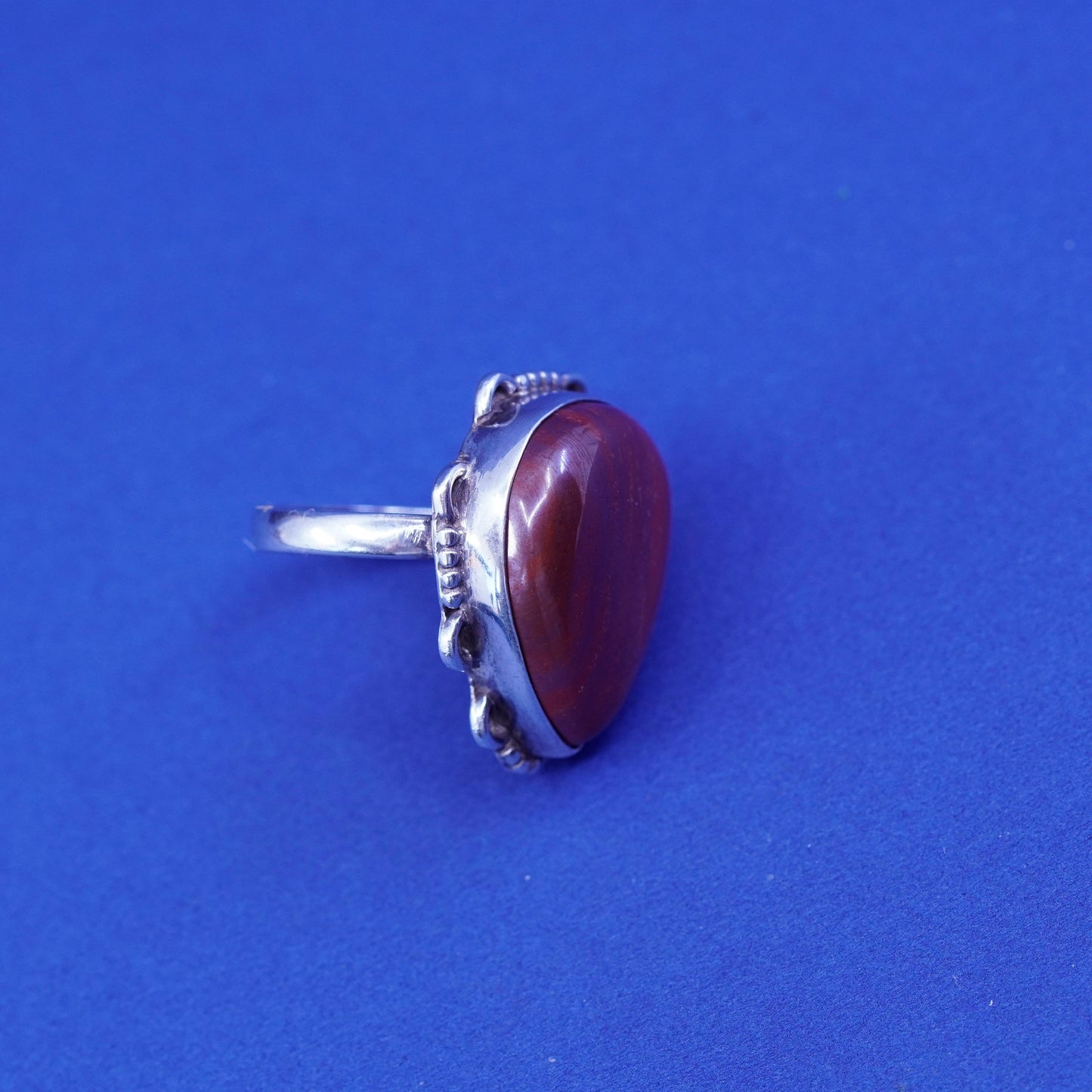 Size 9, vintage sterling 925 silver handmade ring with jasper