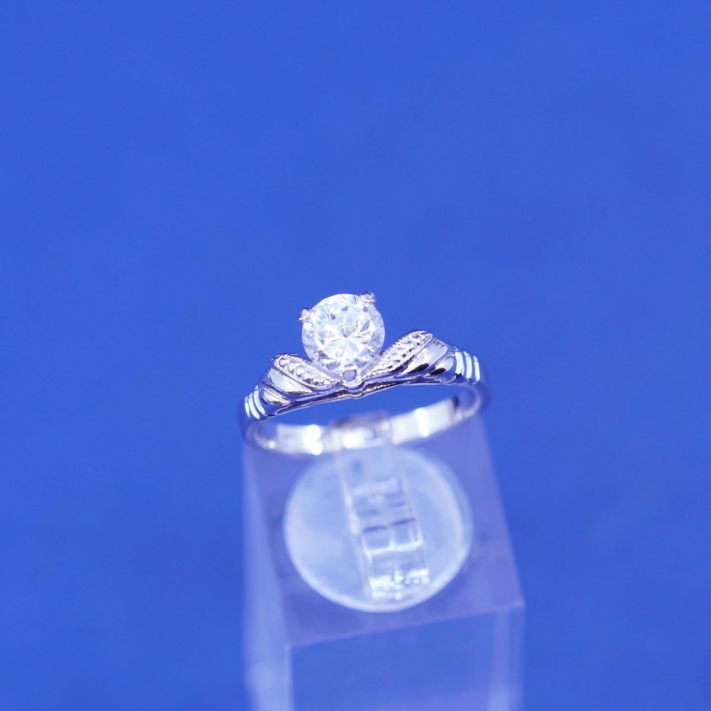 Size 8, vintage Sterling 925 silver engagement anniversary ring with cluster Cz