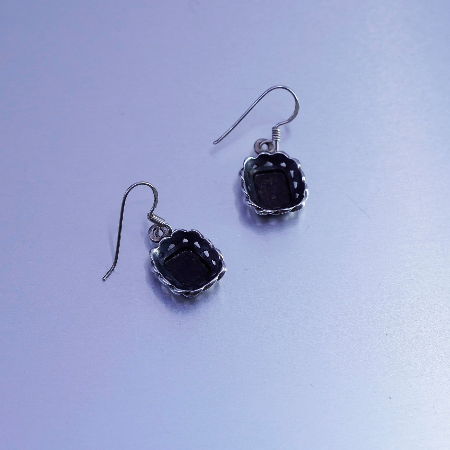 Vintage Sterling 925 silver handmade earrings with black onyx and cable around