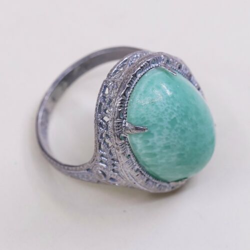 Sz 6, Vtg Thailand Handmade Sterling 925 Filigree W/ Turquoise Statement Ring