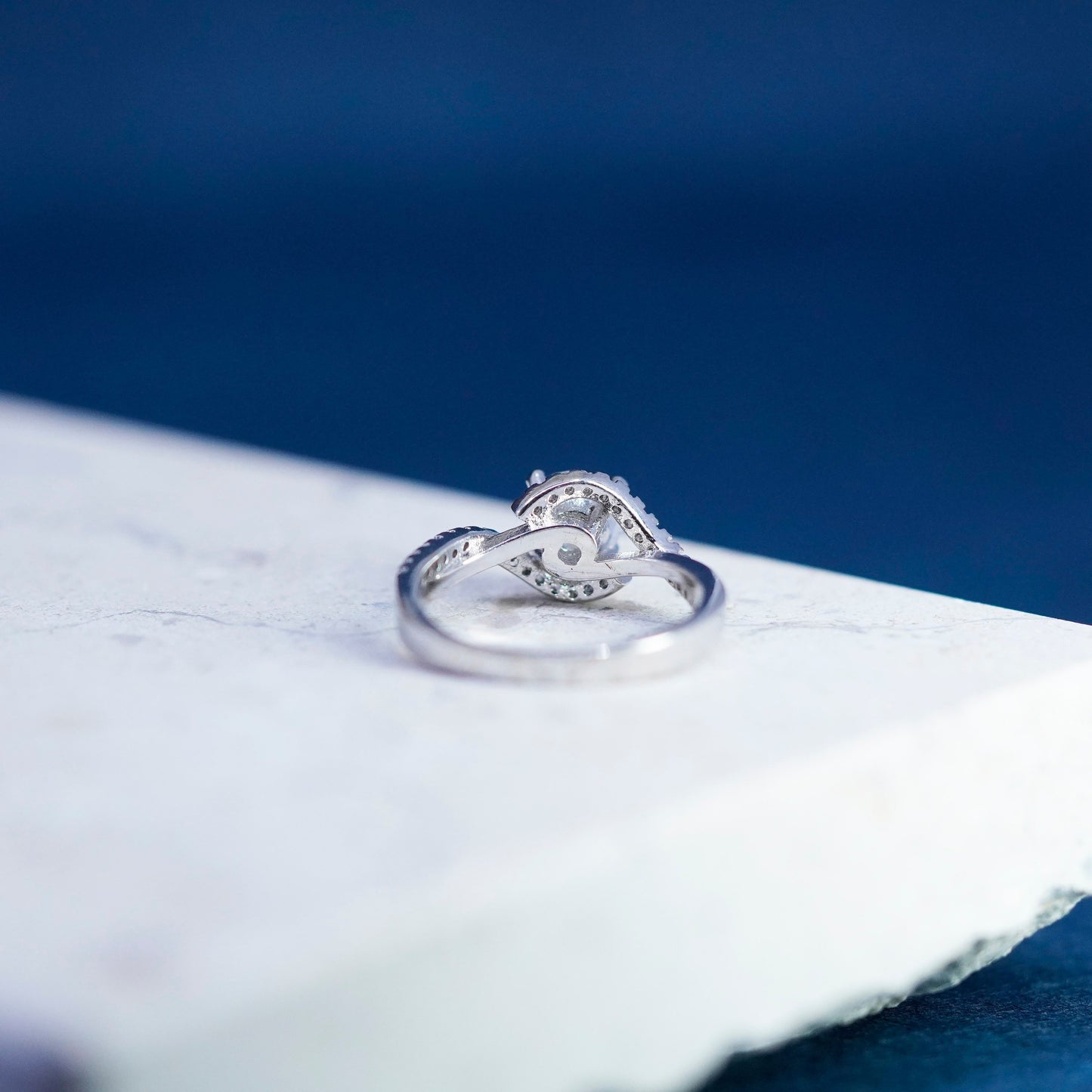 Size 6, vintage Sterling 925 silver engagement ring with cluster Cz around