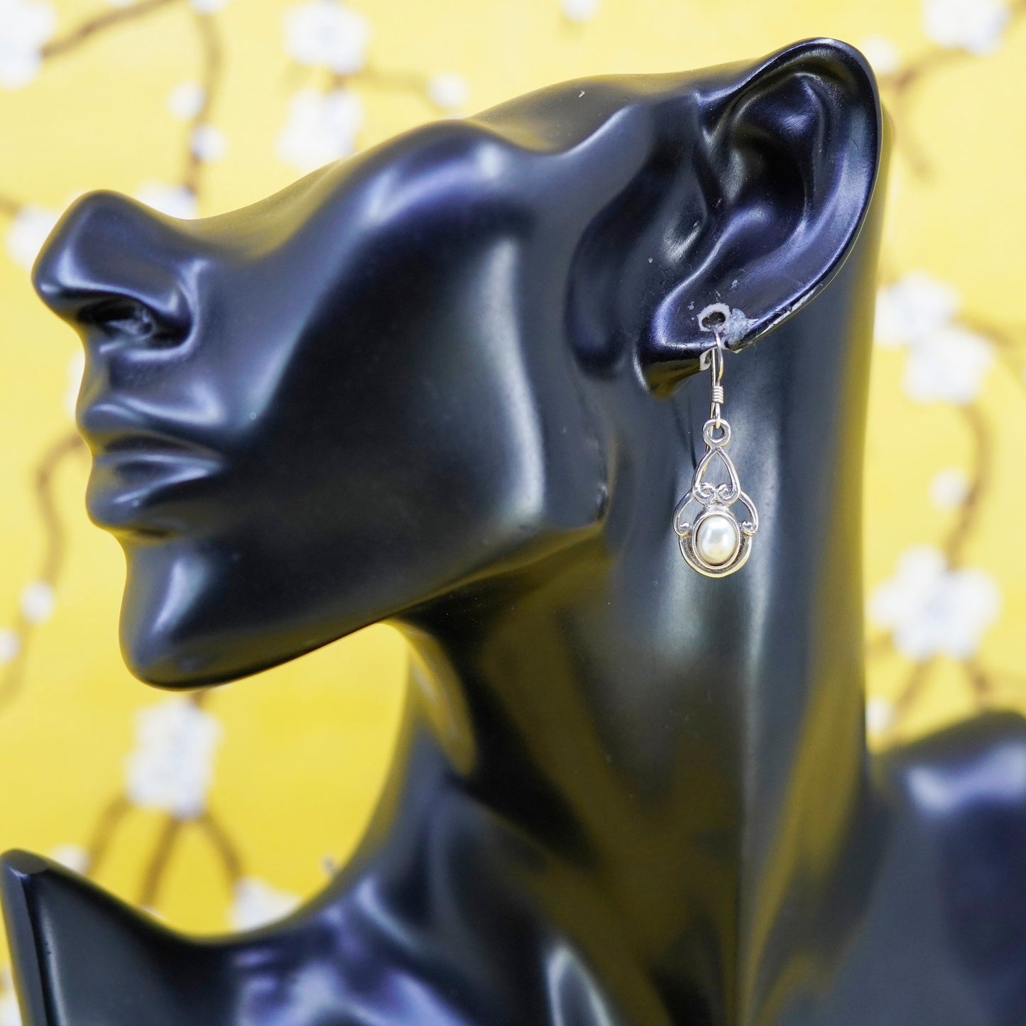 Vintage Sterling silver 925 handmade earrings with pearl drops
