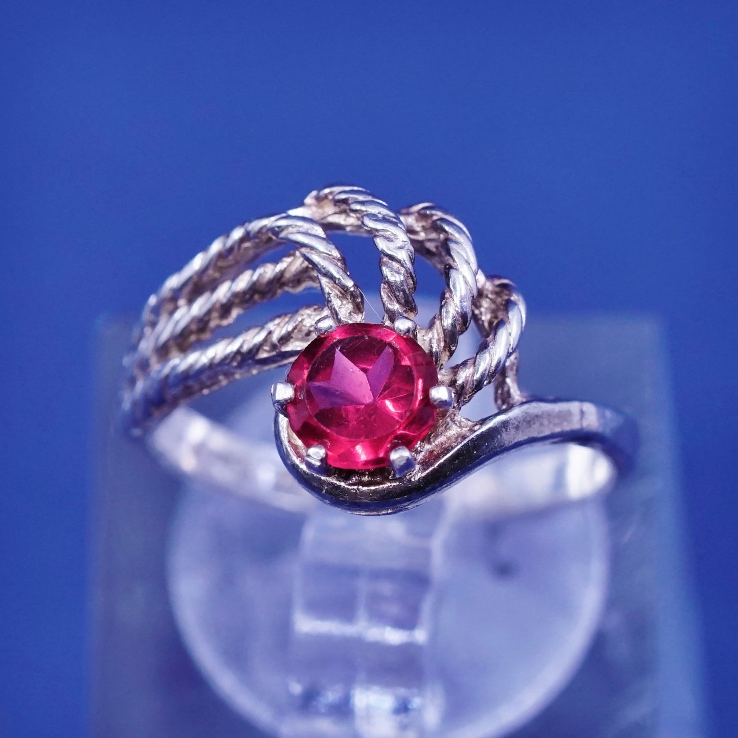 Size 4.75, vintage Sterling 925 silver handmade ring with Ruby