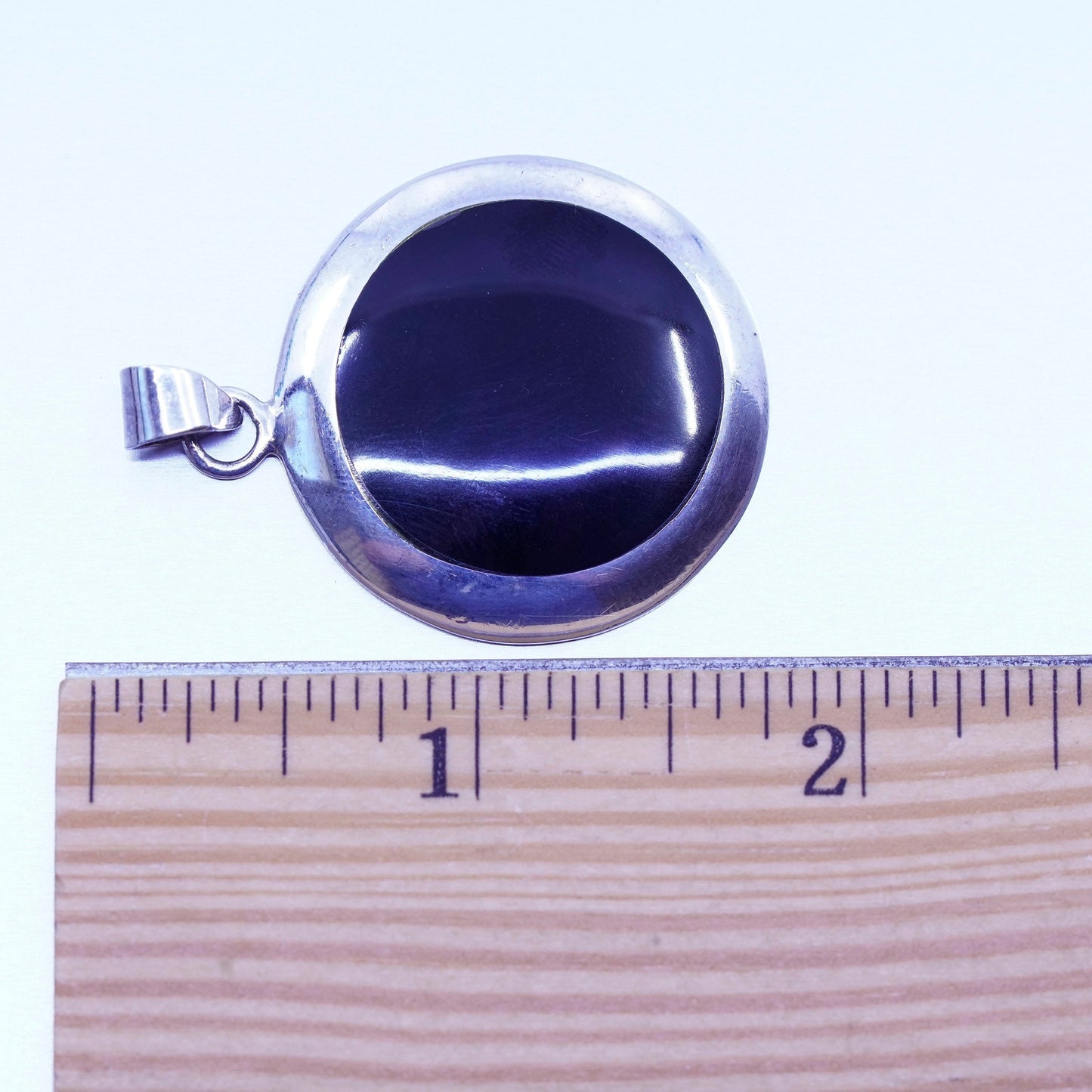 antique sterling 925 silver handmade pendant with round obsidian