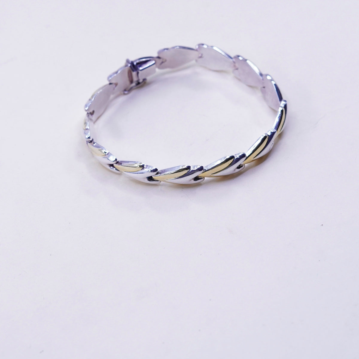 7.25”, vintage Two Tone Italy Sterling silver chain, 925 tennis bracelet