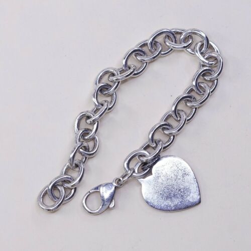 6.5” 10mm, Viking Sterling Silver Handmade Bracelet, 925 chain w/ heart charm