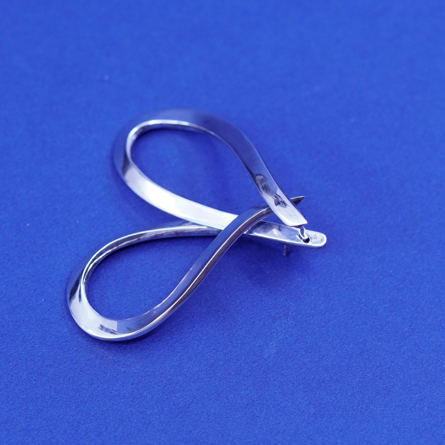 1.5”, vintage RD twisted Sterling silver hoop earrings, long 925 huggie