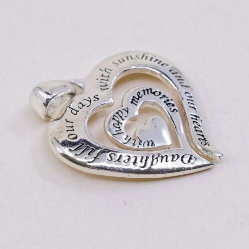 Sterling 925 Silver Heart Quote Pendant, “Daughter Fill Our Days W Sunshine”