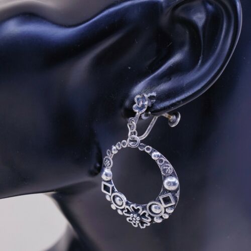 Vtg I.M. FAIN Ireland Sterling Silver Handmade Earrings, 925 circle W/ Heart