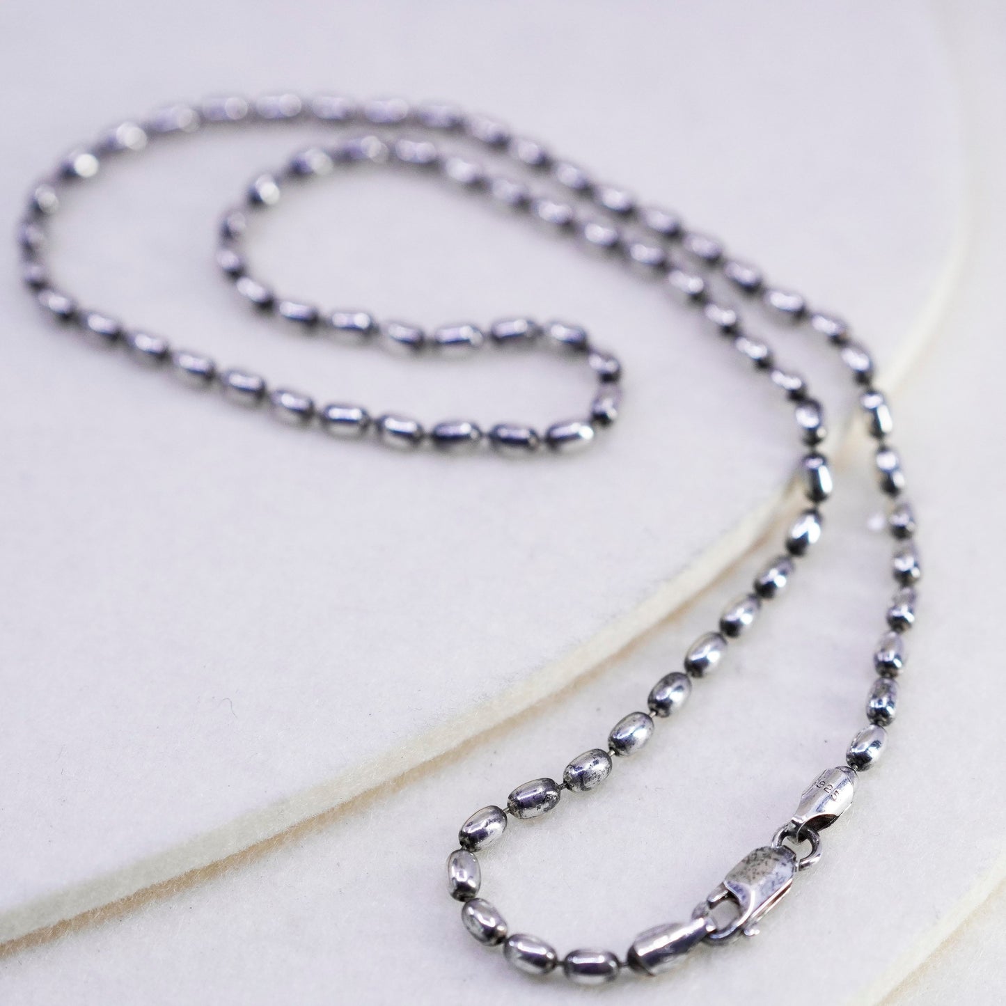 18” 3mm, vintage Italy Sterling 925 silver bead chain necklace