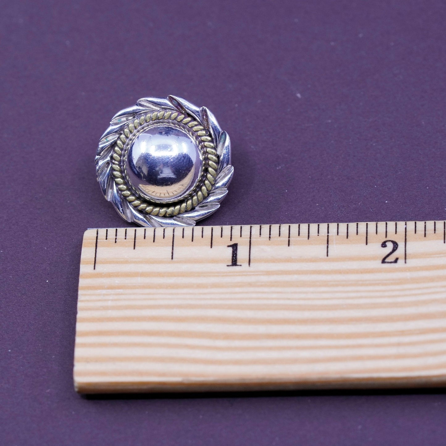two tone Mexico Sterling silver handmade earrings, 925 studs with brass cable