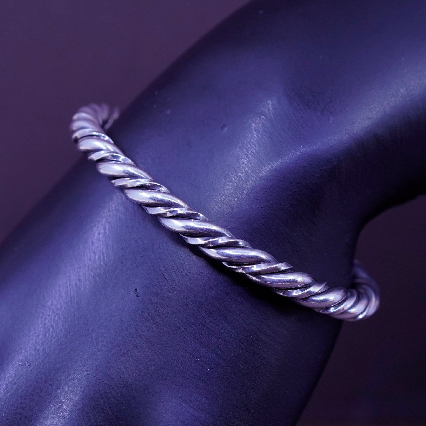 5.75”, Vintage Sterling silver handmade bracelet, 925 braided woven cable cuff