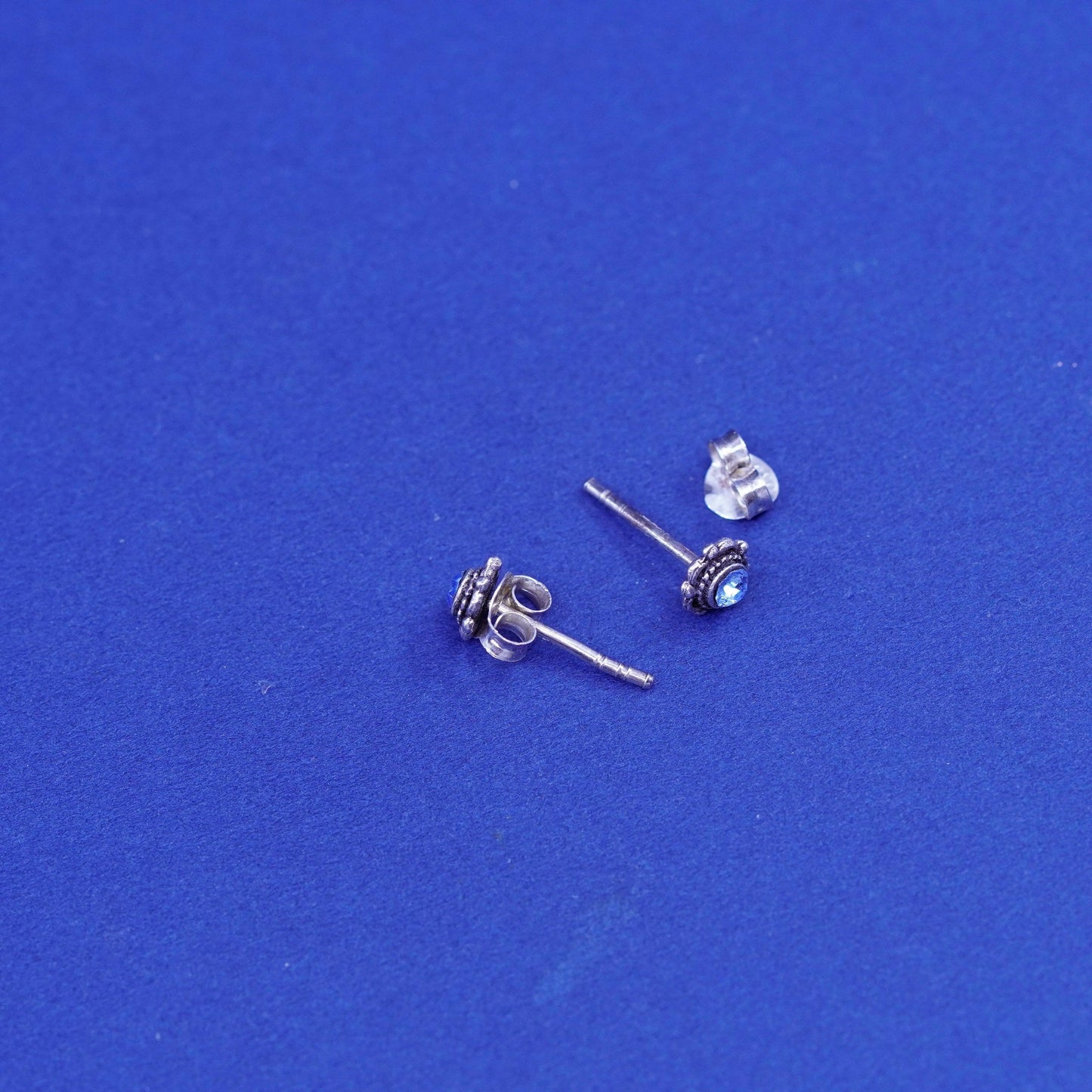 Vintage Sterling silver handmade earrings, 925 flower studs with cz