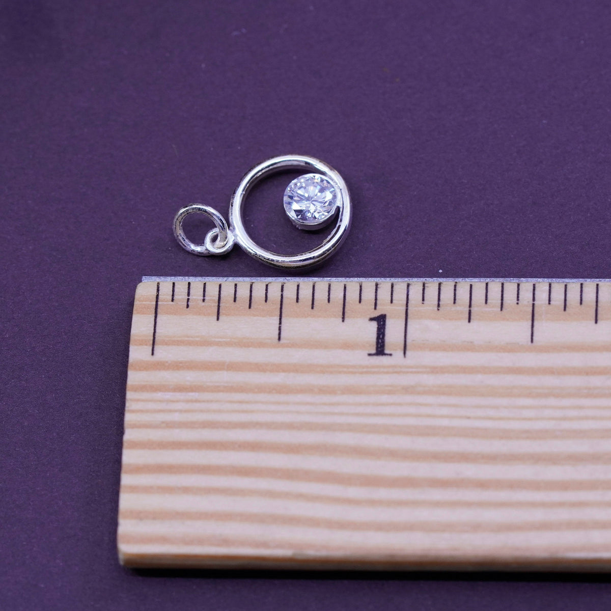 Vintage Sterling silver handmade pendant, 925 circle charm with cz