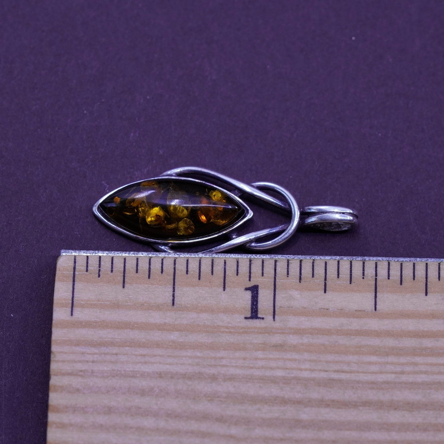 Vintage Sterling 925 silver handmade pendant with amber pendant