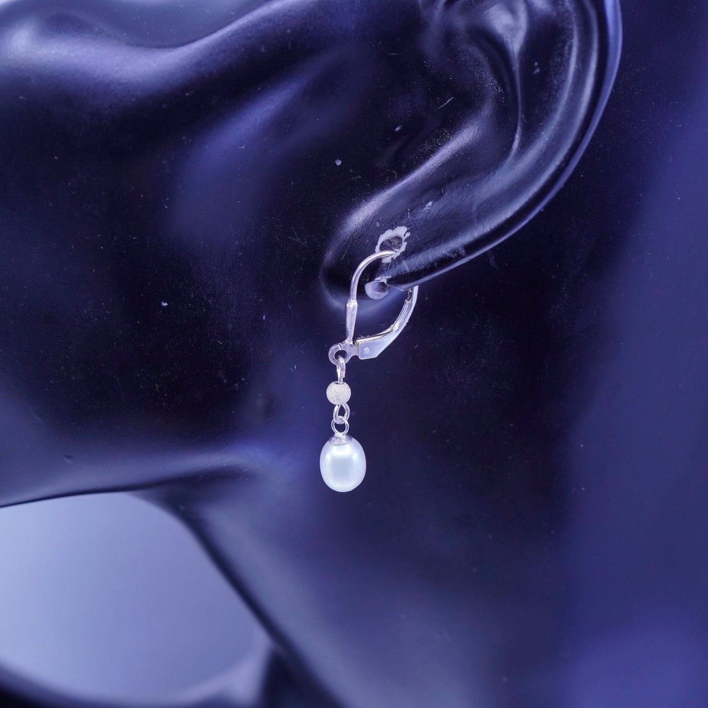 Vintage Sterling 925 silver handmade earrings with freshwater pearl