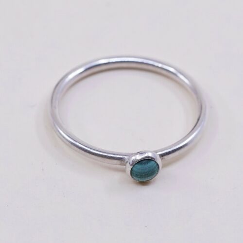 Sz 7.25, Vtg Sterling Silver Handmade Ring, 925 Silver Band W Malachite Inlay