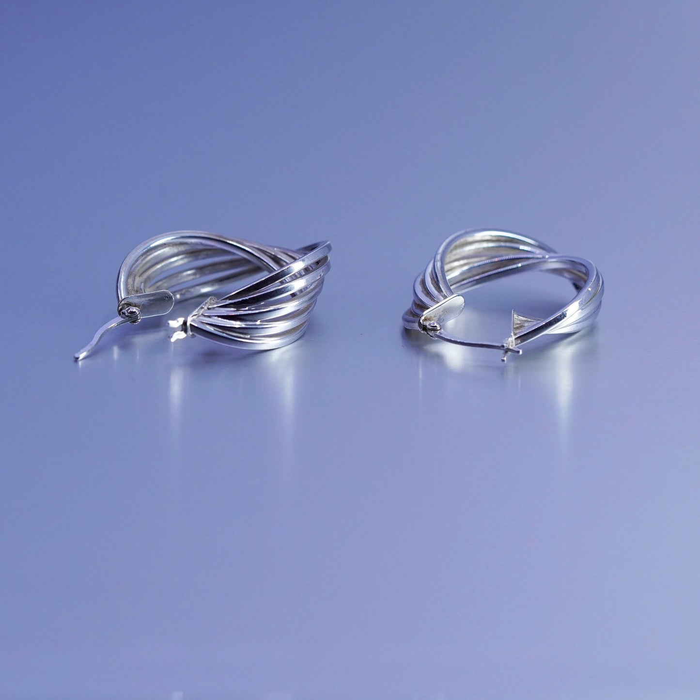 1.25”, vintage Sterling silver handmade earrings, 925 twisted hoops