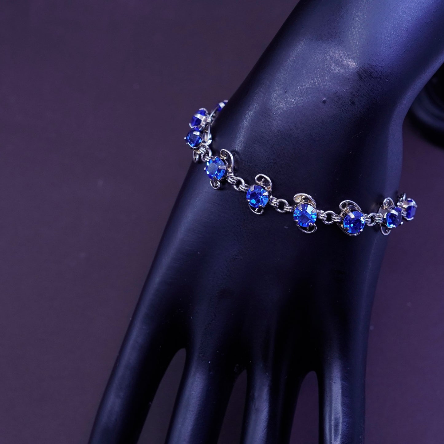 6.75”, vintage Sterling 925 silver handmade bracelet with blue topaz inlay