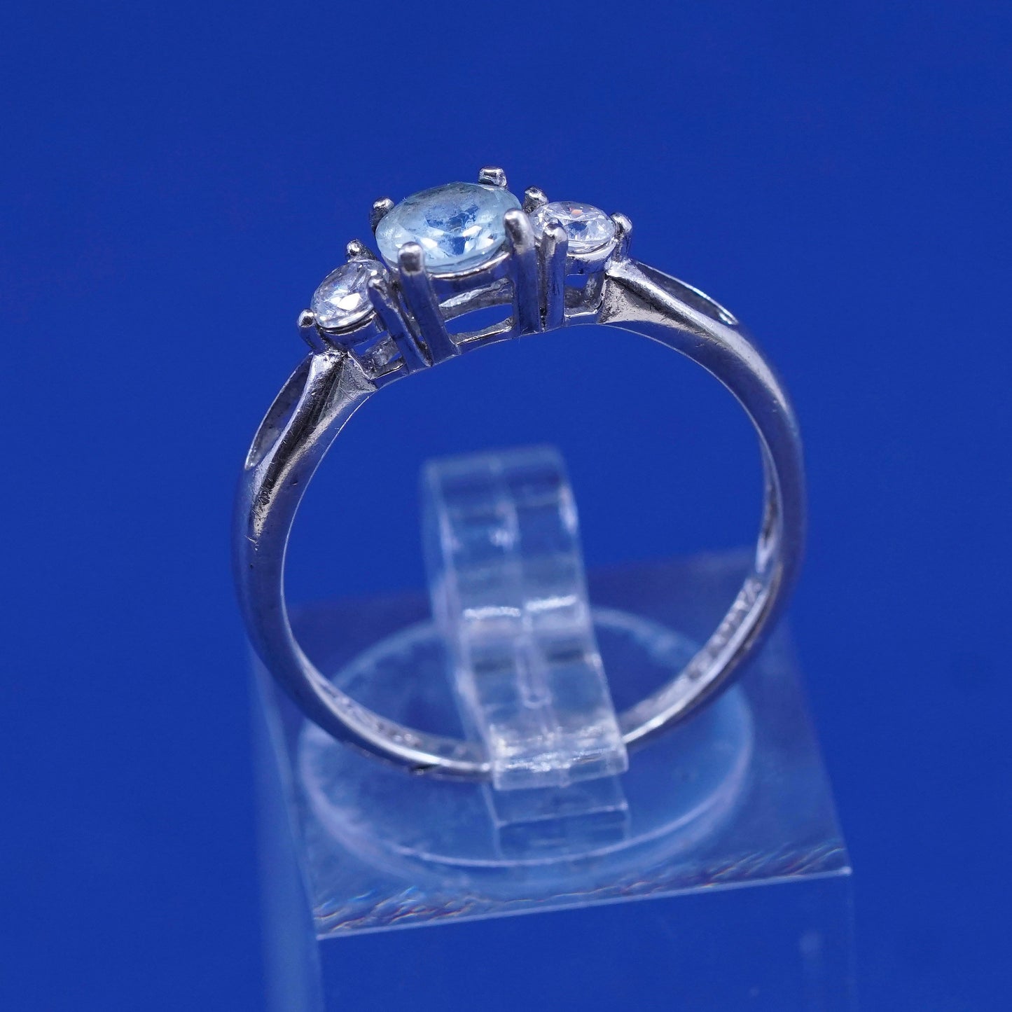 Size 7.25, vintage sterling silver handmade ring, 925 silver with blue topaz