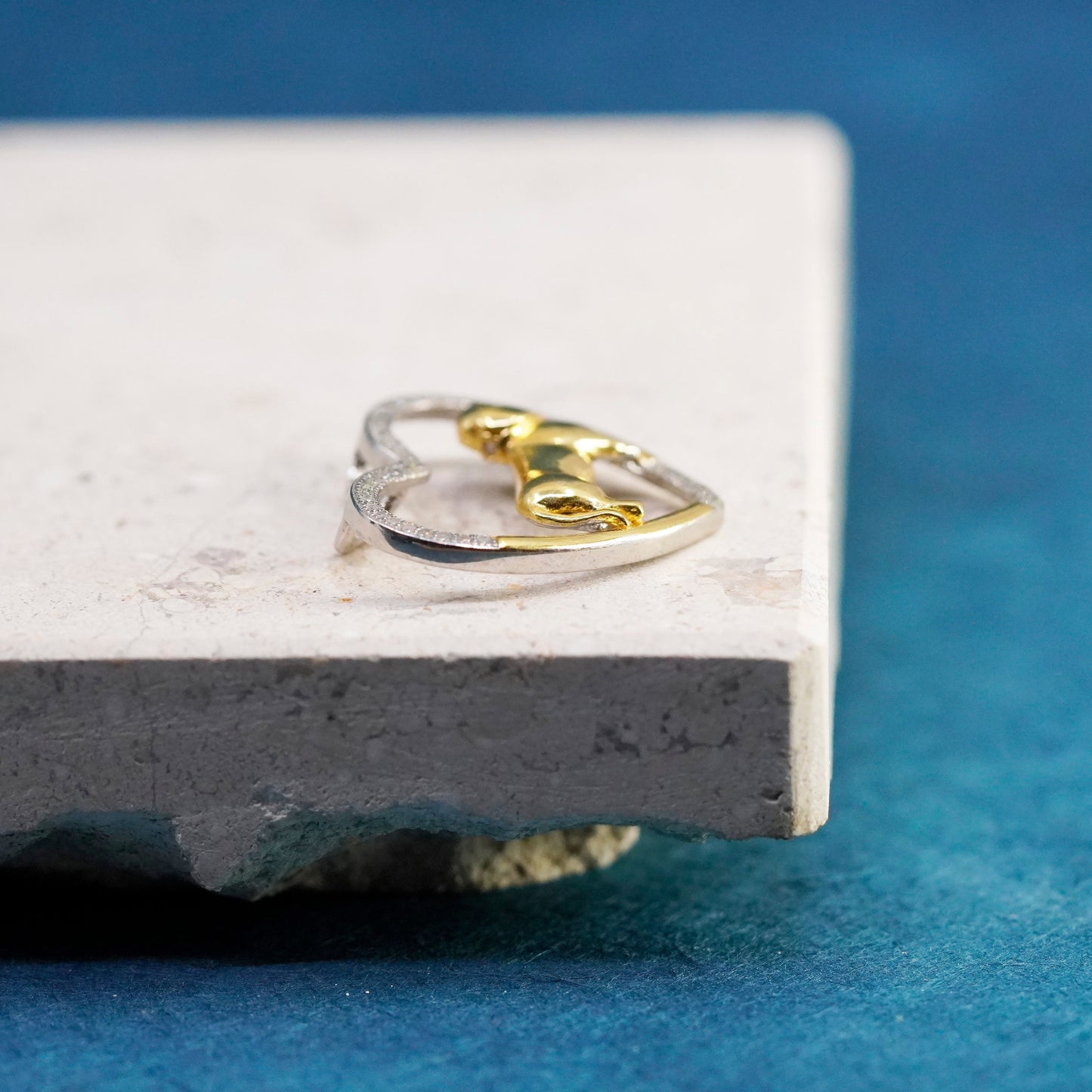 Vermeil gold over Sterling silver pendant, 925 heart with Dachshund dog diamond