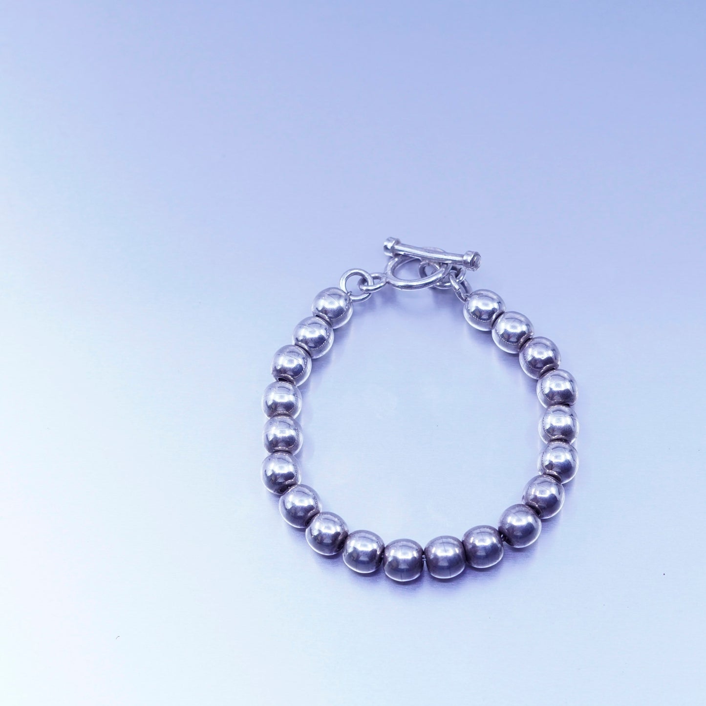 6.25”, Vintage Mexico Sterling 925 silver handmade bracelet, 7mm beads chain