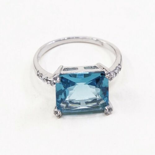 Sz 6.25, Vtg Sterling Ring, 925 Silver Handmade Ring W/ Green CZ, Stamped 925